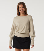 Round Neck Batwing Long Sleeve Casual Top — Oatmeal Khaki — view 4