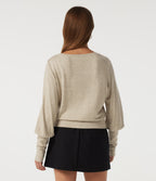 Round Neck Batwing Long Sleeve Casual Top — Oatmeal Khaki — view 2