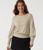 Round Neck Batwing Long Sleeve Casual Top — Oatmeal Khaki — view 1