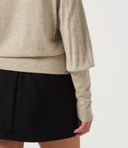 Round Neck Batwing Long Sleeve Casual Top — Oatmeal Khaki — view 6