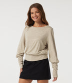 Round Neck Batwing Long Sleeve Casual Top — Oatmeal Khaki — view 3