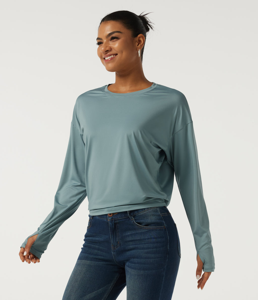 Round Neck Drop Shoulder Long Sleeve Casual Sports Top — Citadel — view 3