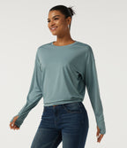 Round Neck Drop Shoulder Long Sleeve Casual Sports Top — Citadel — view 3