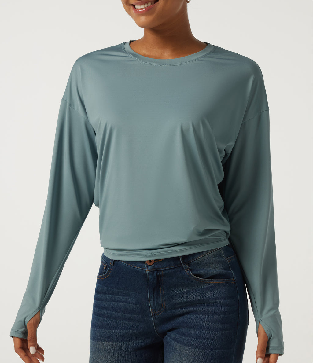 Round Neck Drop Shoulder Long Sleeve Casual Sports Top — Citadel — view 5