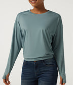 Round Neck Drop Shoulder Long Sleeve Casual Sports Top — Citadel — view 5