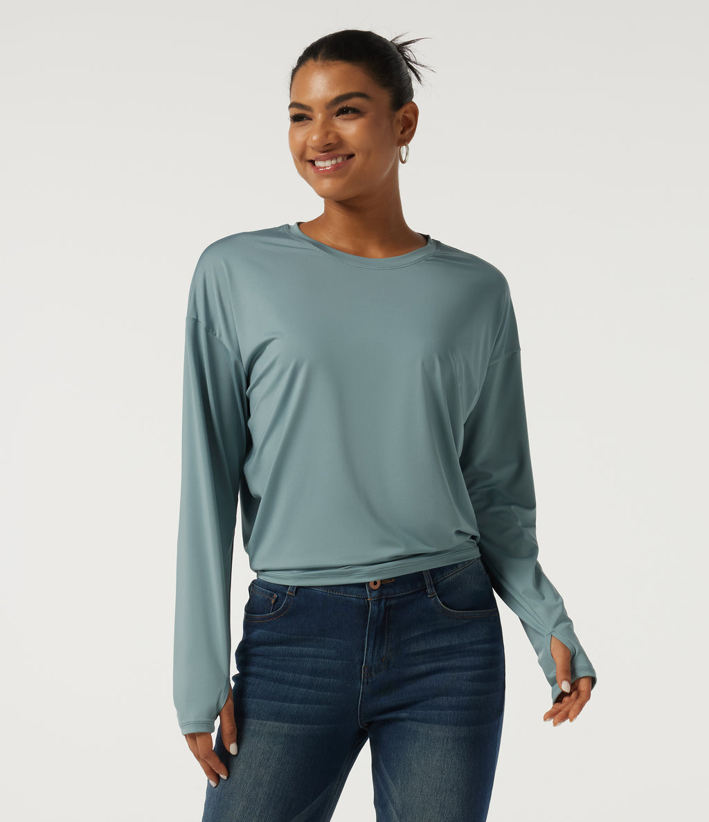 Round Neck Drop Shoulder Long Sleeve Casual Sports Top — Citadel — view 1