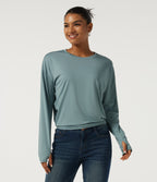 Round Neck Drop Shoulder Long Sleeve Casual Sports Top — Citadel — view 1