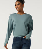Round Neck Drop Shoulder Long Sleeve Casual Sports Top — Citadel — view 4