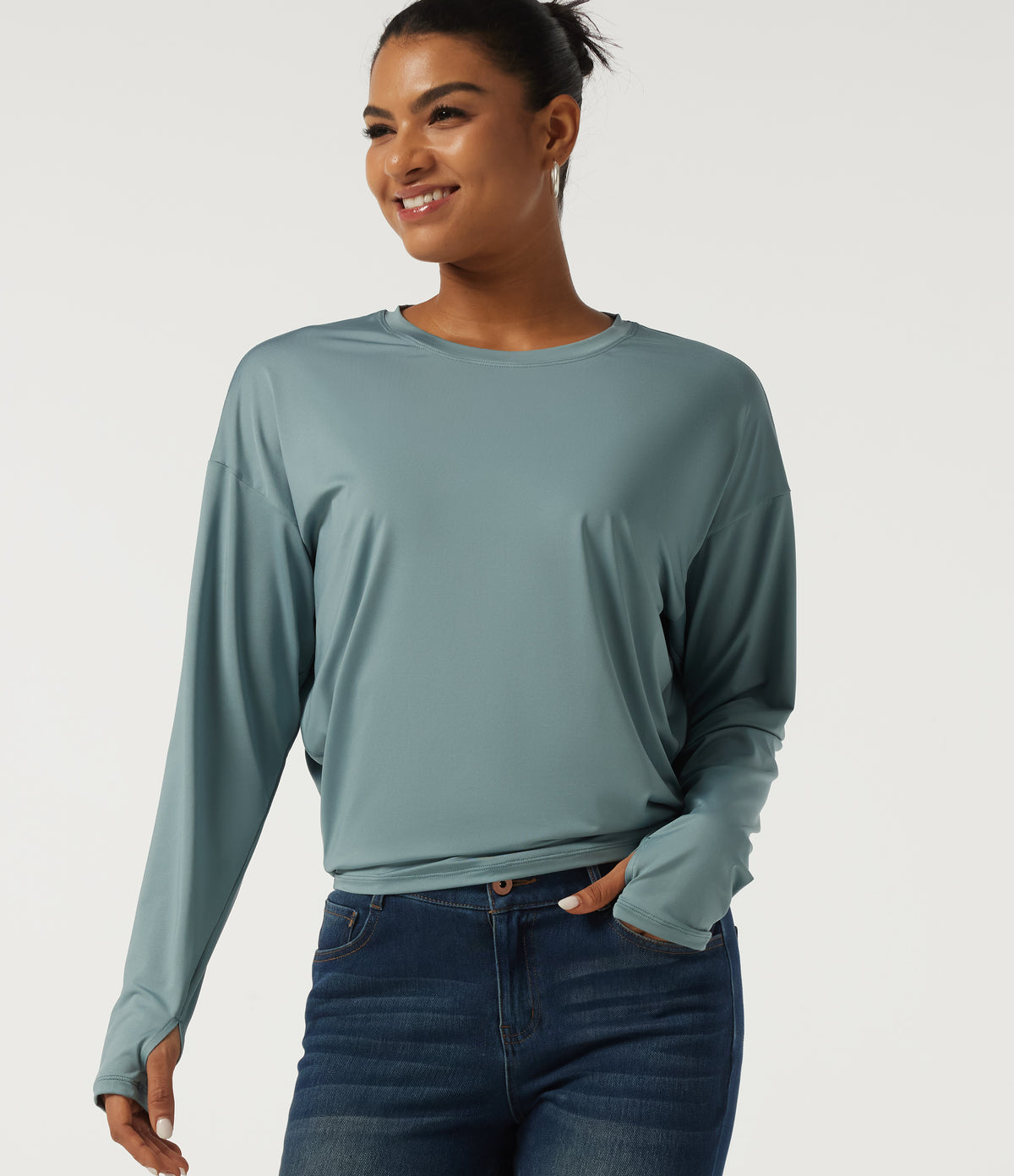 Round Neck Drop Shoulder Long Sleeve Casual Sports Top — Citadel — view 4