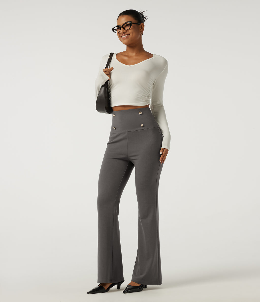 Super High Waisted Tummy Control Bootcut Work Trousers — Steel Gray — view 6