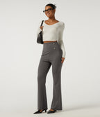 Super High Waisted Tummy Control Bootcut Work Trousers — Steel Gray — view 6