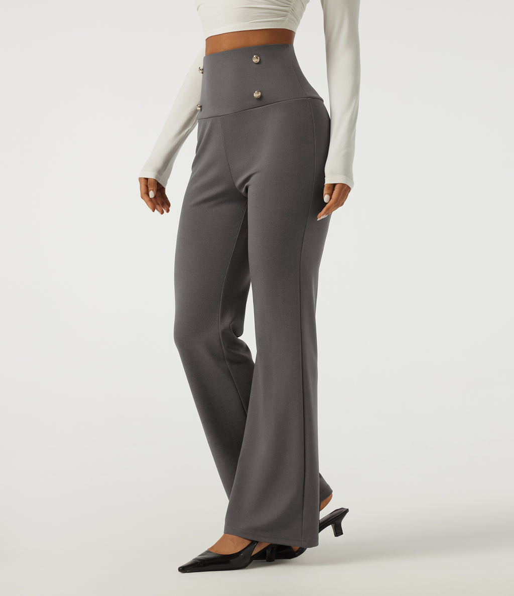 Super High Waisted Tummy Control Bootcut Work Trousers — Steel Gray — view 3