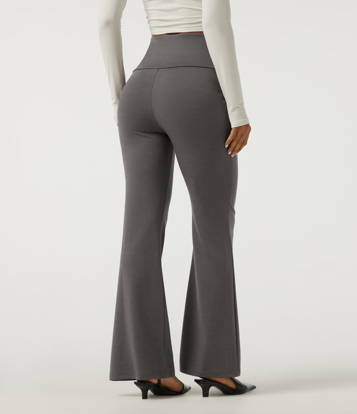 Super High Waisted Tummy Control Bootcut Work Trousers — Steel Gray — view 2