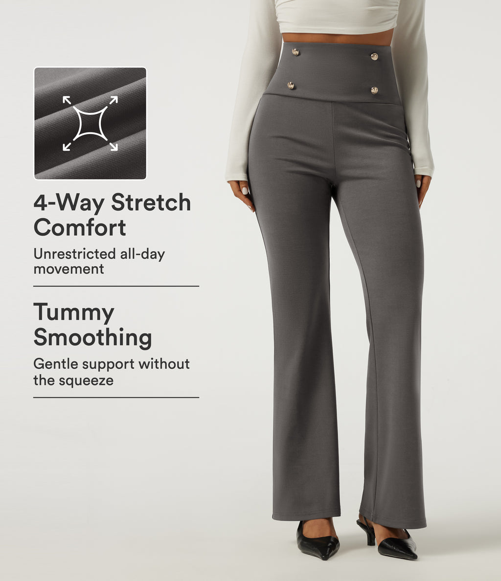 Super High Waisted Tummy Control Bootcut Work Trousers — Steel Gray — view 1