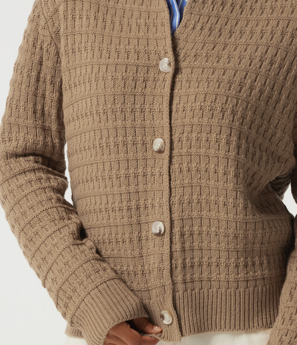 Round Neck Long Sleeve Work Cardigan — Kelp — view 5