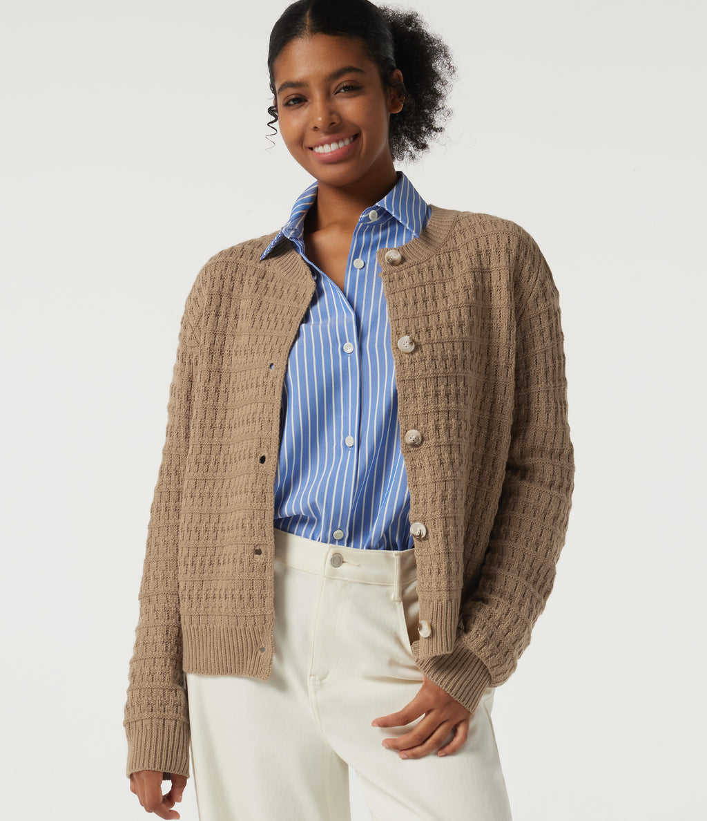 Round Neck Long Sleeve Work Cardigan — Kelp — view 4