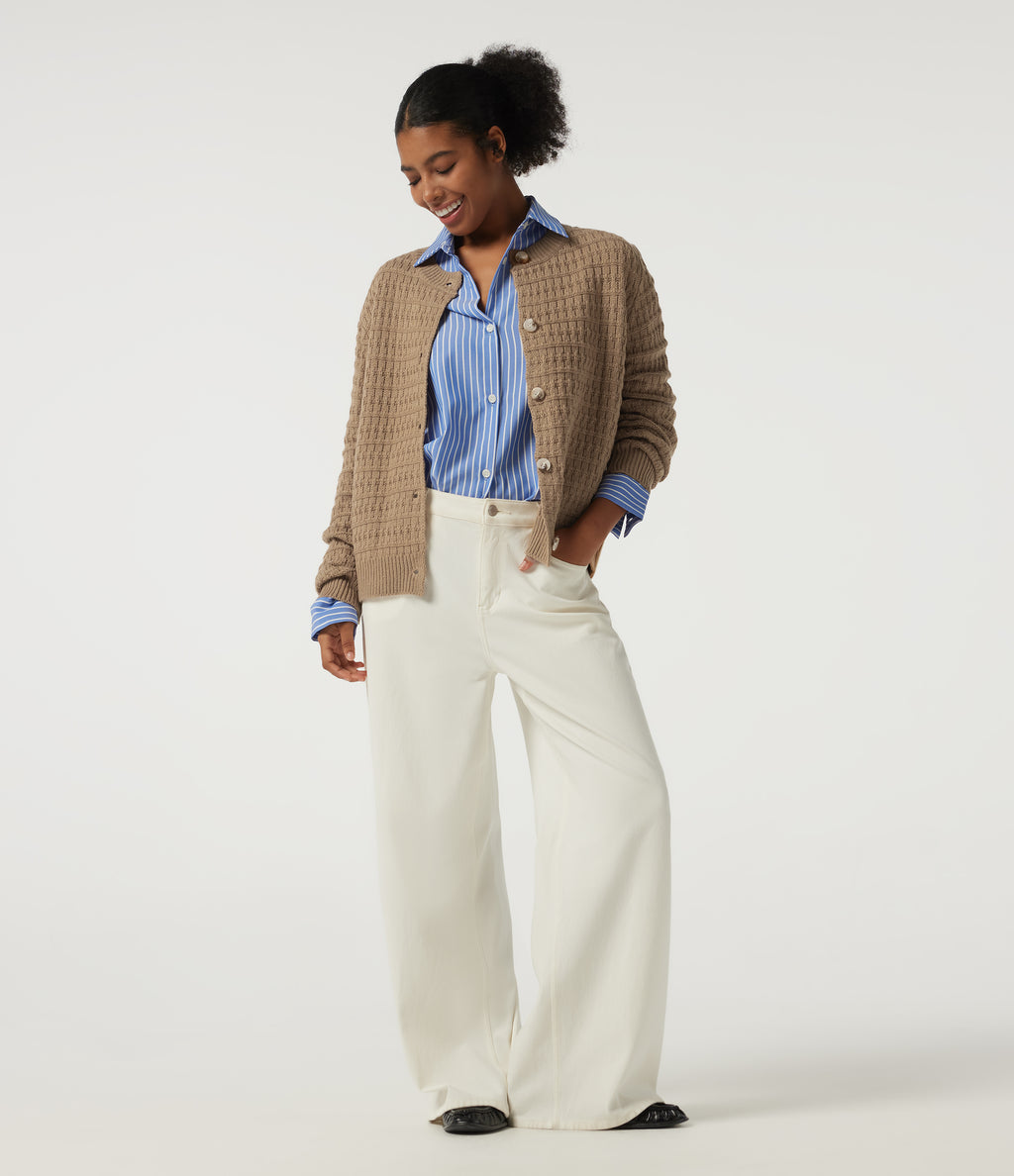 Round Neck Long Sleeve Work Cardigan — Kelp — view 6
