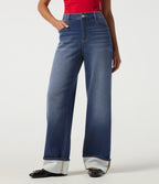 Mid Rise Straight Leg Casual Jeans with Pockets — Estate Blue Denim — view 1