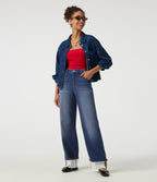 Mid Rise Straight Leg Casual Jeans with Pockets — Estate Blue Denim — view 8