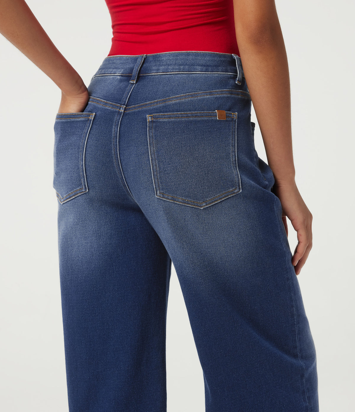 Mid Rise Straight Leg Casual Jeans with Pockets — Estate Blue Denim — view 5