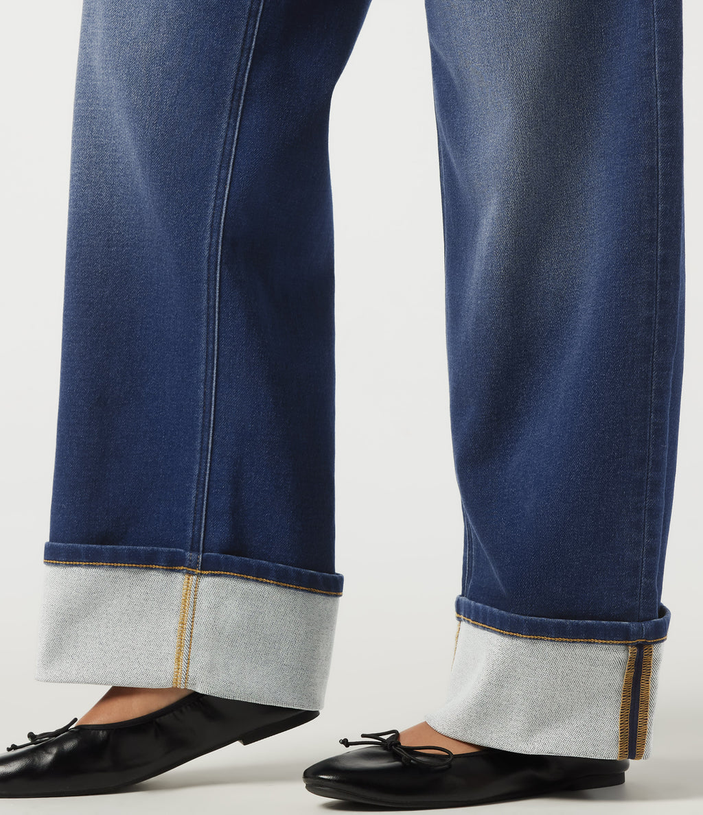 Mid Rise Straight Leg Casual Jeans with Pockets — Estate Blue Denim — view 7