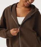 Hooded Long Sleeve Fleece Casual Coat with Pockets — Chestnut — view 5