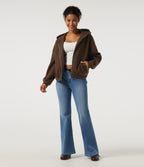 Hooded Long Sleeve Fleece Casual Coat with Pockets — Chestnut — view 7