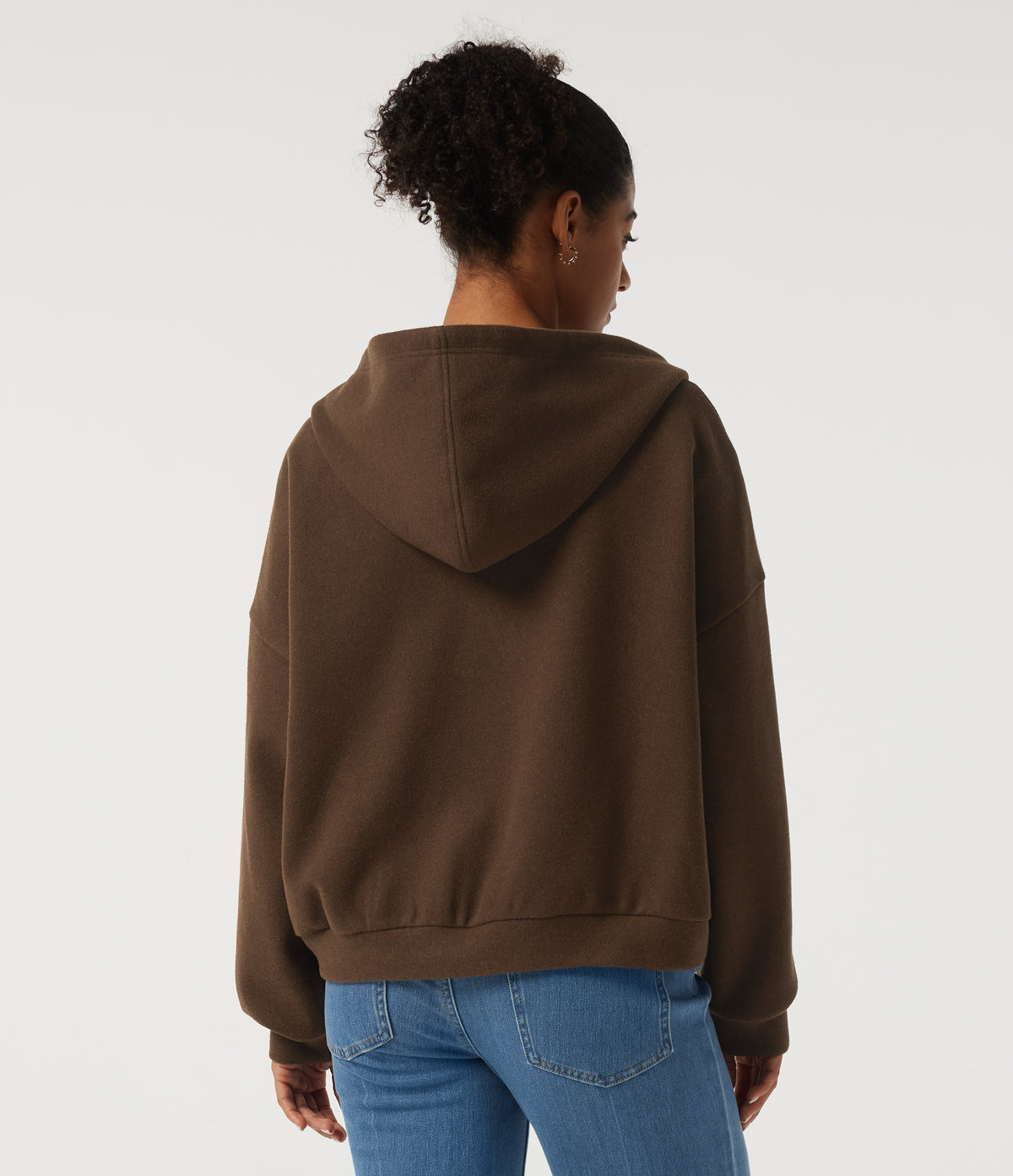 Hooded Long Sleeve Fleece Casual Coat with Pockets — Chestnut — view 2