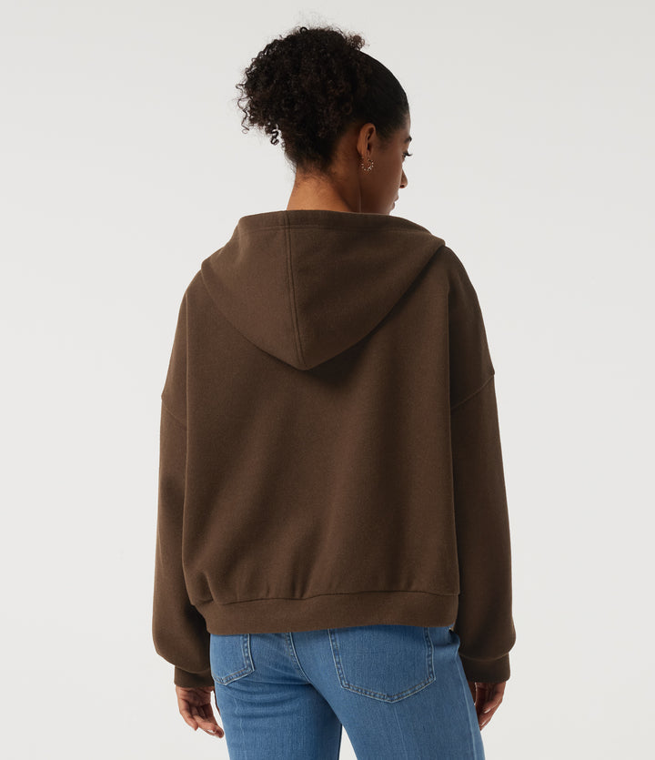 Hooded Long Sleeve Fleece Casual Coat with Pockets — Chestnut — view 2
