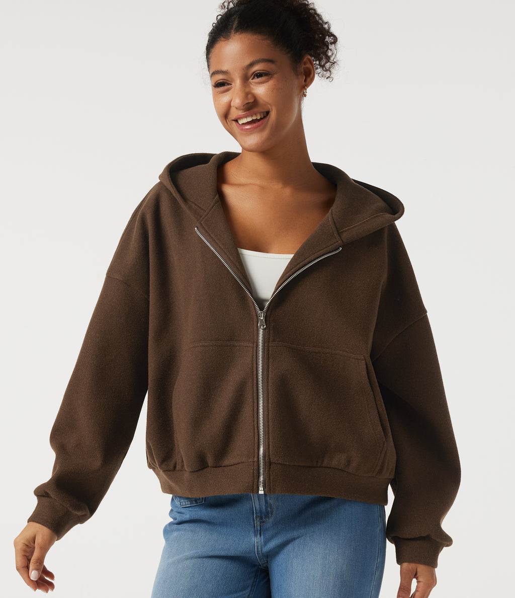 Hooded Long Sleeve Fleece Casual Coat with Pockets — Chestnut — view 4