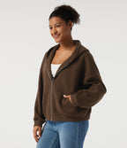 Hooded Long Sleeve Fleece Casual Coat with Pockets — Chestnut — view 3