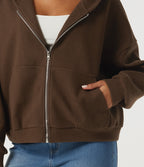 Hooded Long Sleeve Fleece Casual Coat with Pockets — Chestnut — view 6