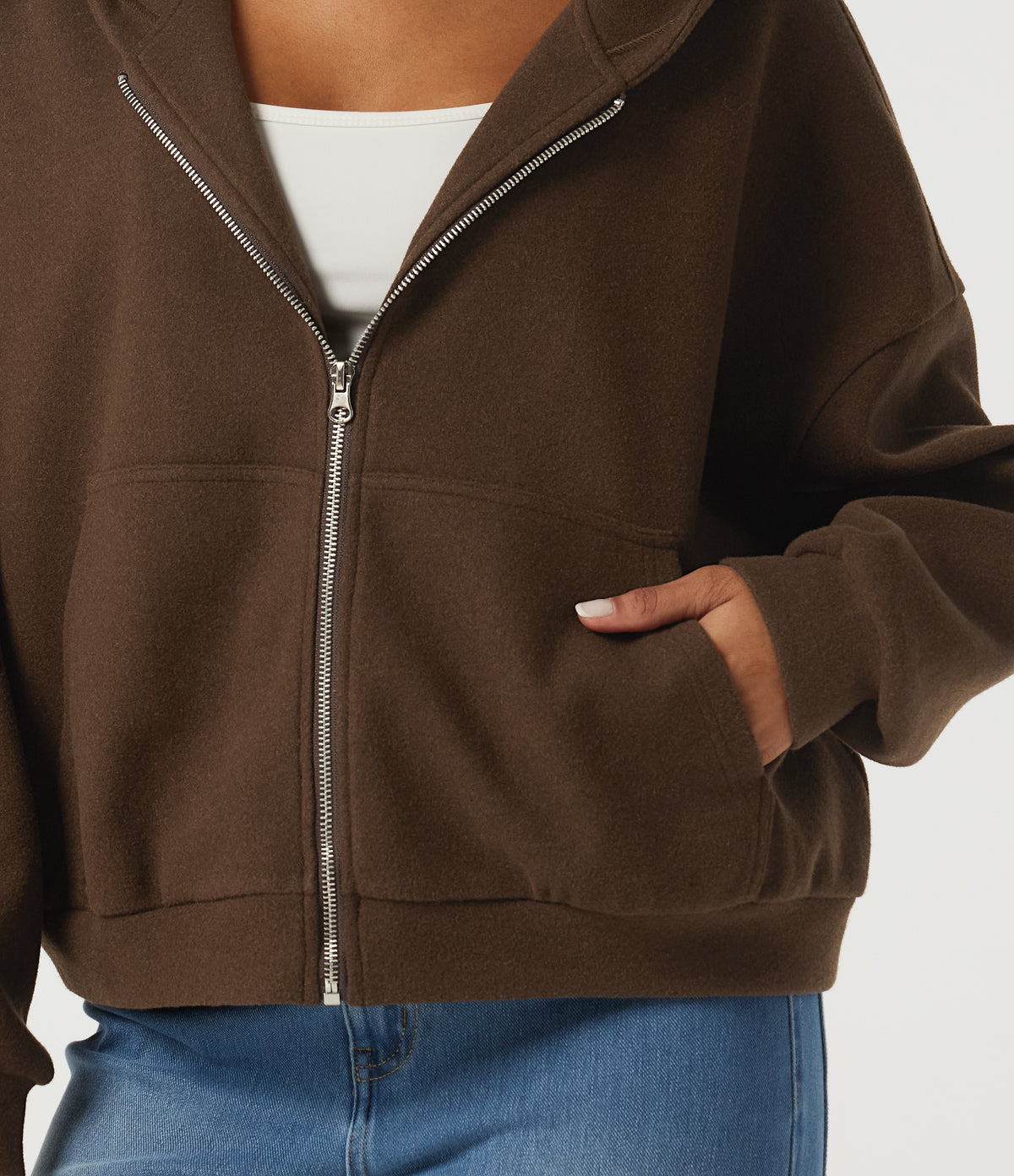 Hooded Long Sleeve Fleece Casual Coat with Pockets — Chestnut — view 6