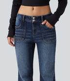 Low Rise Flare Casual Jeans with Pockets — Pageant Blue Denim — view 4