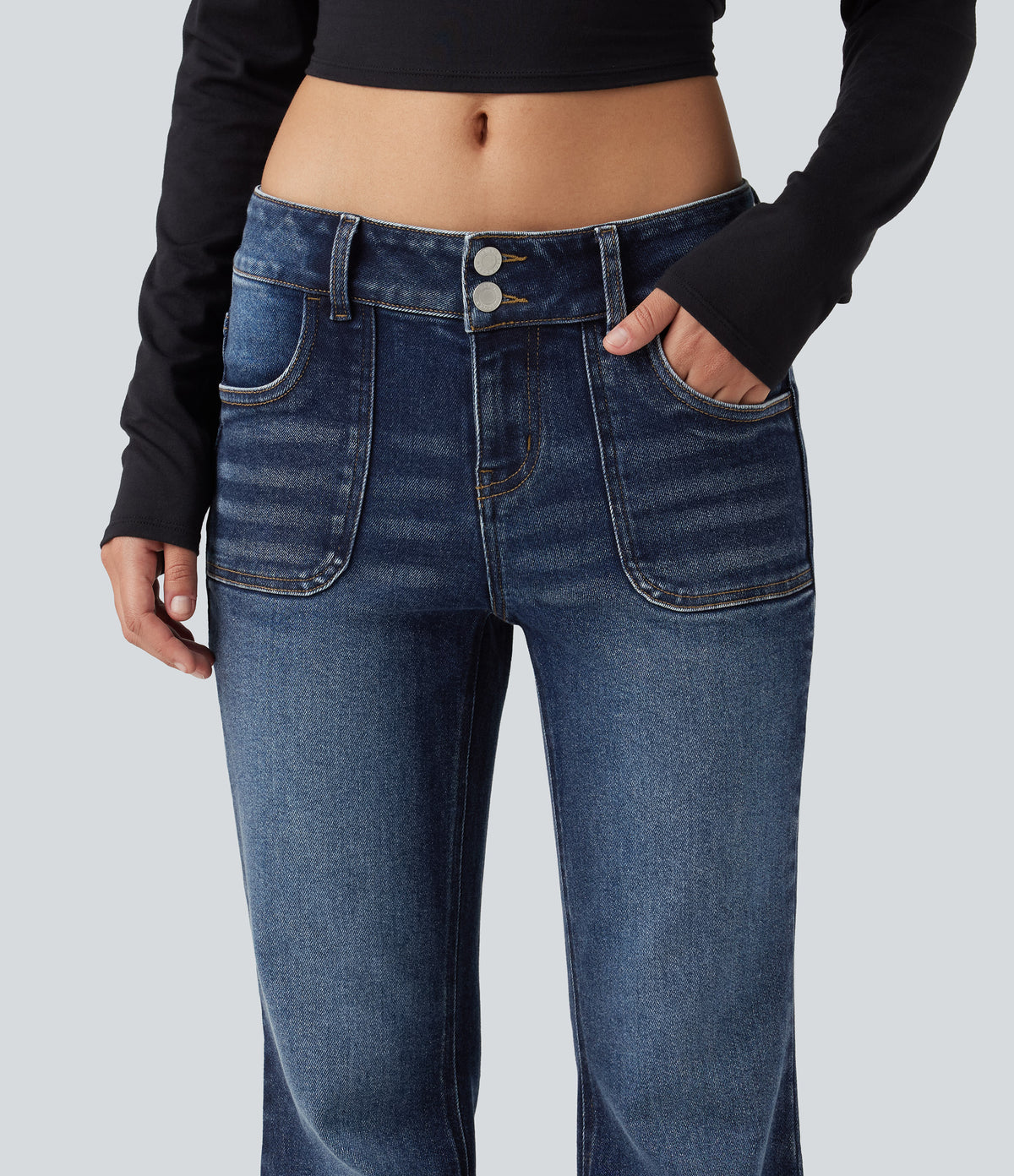 Low Rise Flare Casual Jeans with Pockets — Pageant Blue Denim — view 4