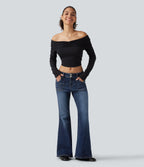 Low Rise Flare Casual Jeans with Pockets — Pageant Blue Denim — view 7