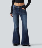 Low Rise Flare Casual Jeans with Pockets — Pageant Blue Denim — view 1
