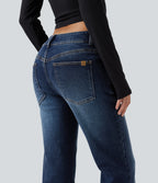 Low Rise Flare Casual Jeans with Pockets — Pageant Blue Denim — view 5