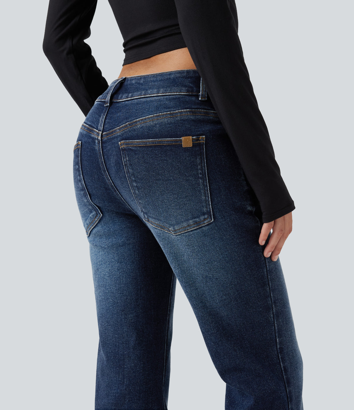 Low Rise Flare Casual Jeans with Pockets — Pageant Blue Denim — view 5