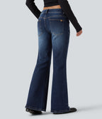 Low Rise Flare Casual Jeans with Pockets — Pageant Blue Denim — view 2