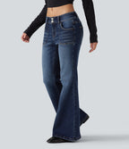 Low Rise Flare Casual Jeans with Pockets — Pageant Blue Denim — view 3