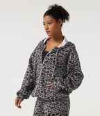 Hooded Long Sleeve Leopard Print Casual Sweatshirt with Pockets — Silver Leopard Print — view 3