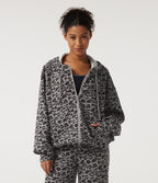 Hooded Long Sleeve Leopard Print Casual Sweatshirt with Pockets — Silver Leopard Print — view 1