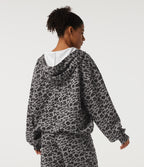 Hooded Long Sleeve Leopard Print Casual Sweatshirt with Pockets — Silver Leopard Print — view 2