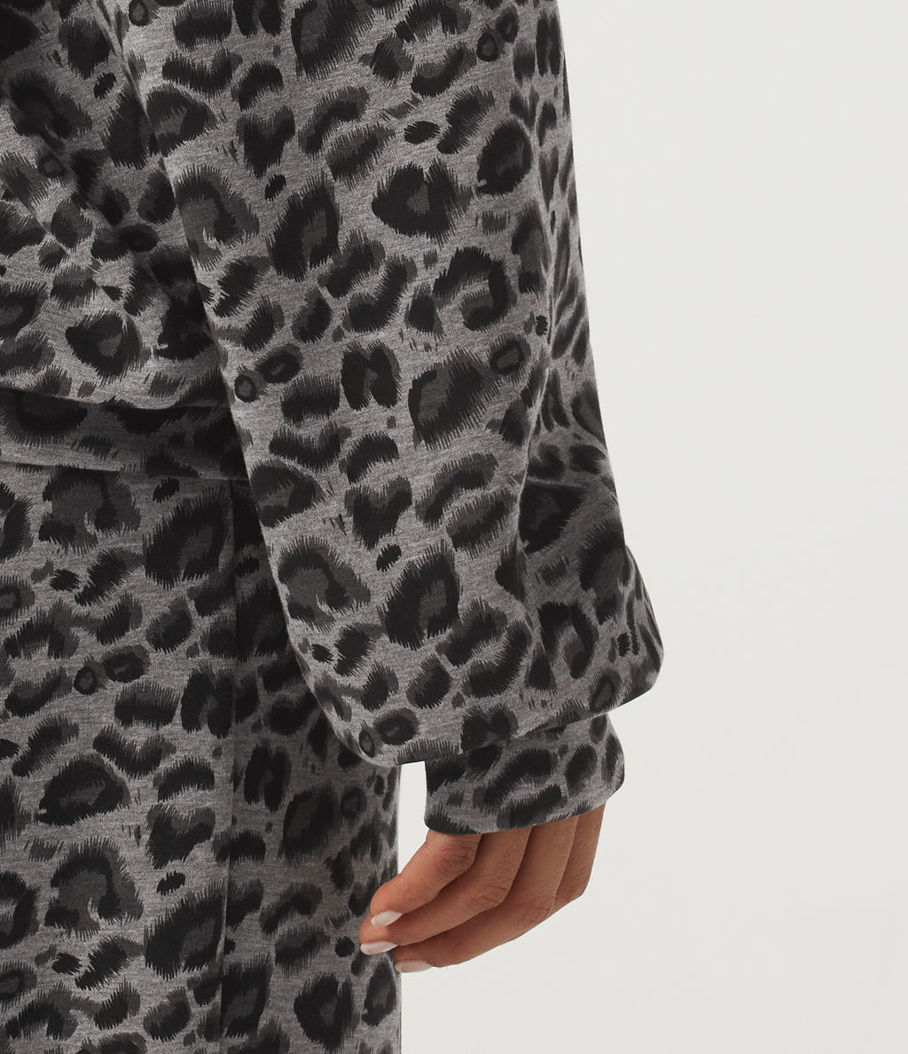 Hooded Long Sleeve Leopard Print Casual Sweatshirt with Pockets — Silver Leopard Print — view 8