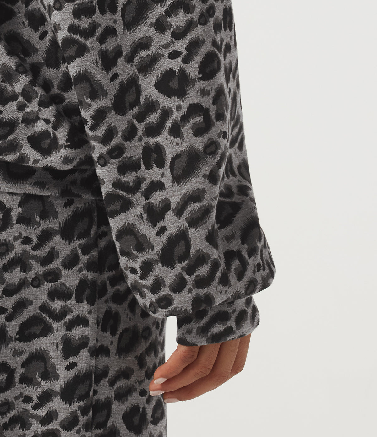 Hooded Long Sleeve Leopard Print Casual Sweatshirt with Pockets — Silver Leopard Print — view 8