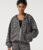 Hooded Long Sleeve Leopard Print Casual Sweatshirt with Pockets — Silver Leopard Print — view 5