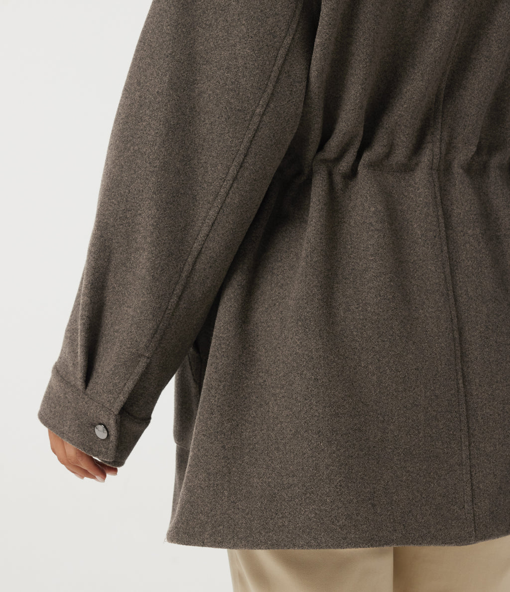 Hooded Long Sleeve Drawstring Fleece Longline Work Coat with Pockets — Major Brown — view 7