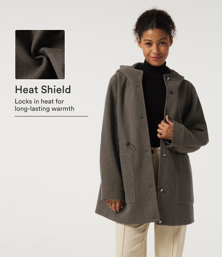 Hooded Long Sleeve Drawstring Fleece Longline Work Coat with Pockets — Major Brown — view 1
