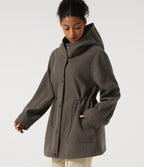 Hooded Long Sleeve Drawstring Fleece Longline Work Coat with Pockets — Major Brown — view 4